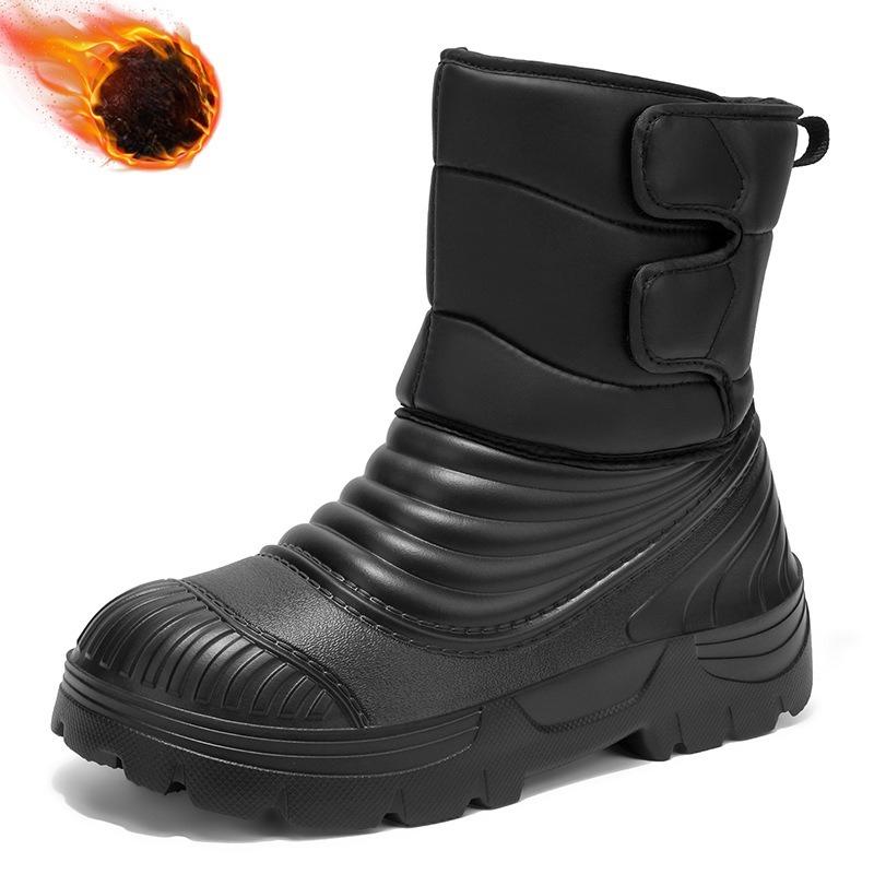 

Мужские зимние теплые сноубутсы для улицы, водонепроницаемые, противоскользящие ботильоны до щиколотки с подкладкой из искусственного меха, удобные сапоги до середины икры для пеших прогулок и ходьбы для мужчин 50-51 чёрный