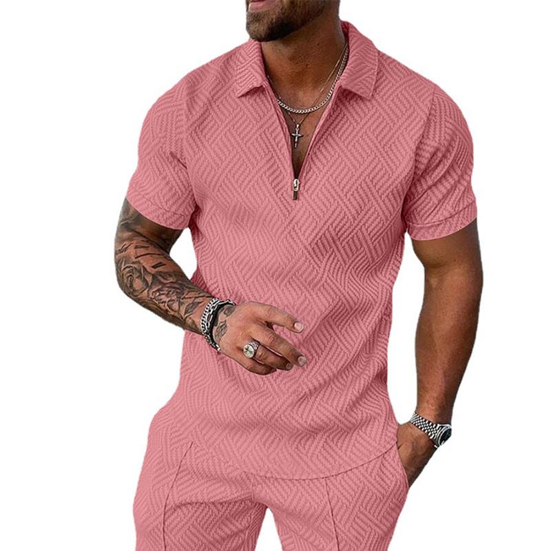 

Мужская футболка-поло на молнии с V-образным вырезом и короткими рукавами, топы + шорты, спортивный костюм, спортивный костюм M