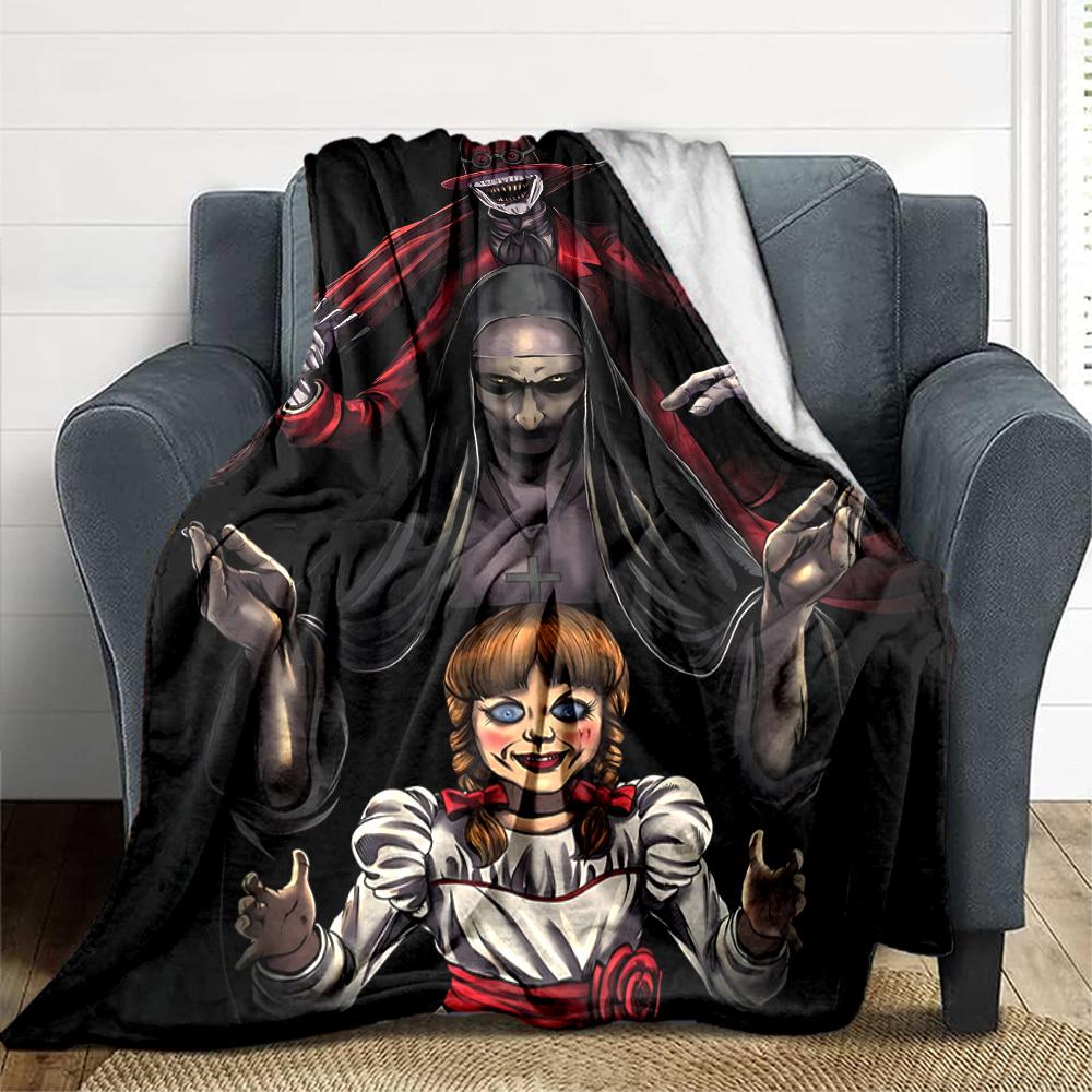 1pc Annabelle, Horror Blanket Lightweight Flannel Blanket Throw Blanket For Sofa, Bed, Travel, Camping, Livingroom, Office, Couch