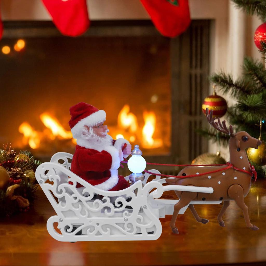 NUOLUX Reindeer Sleigh Christmas Santa Claus Santa Reindeer Christmas Home Decor Santa Electric Santa Doll Gift Sleigh