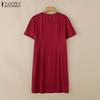 ZANZEA Women Casual Round Neck Short Sleeve Summer Print Dress