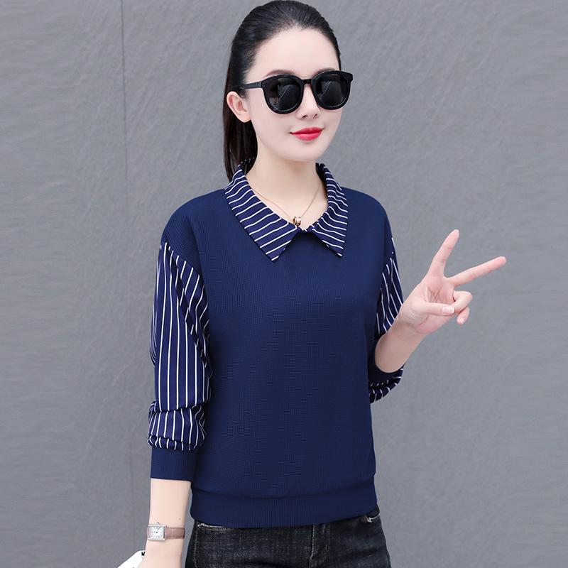 Dámská Podzimní Zimní Nová Móda Pruhovaná Falešná Dvouvrstvá Mikina s Kapucí Límcem Dlouhý Rukáv Tenká Ležérní Univerzální Základní Vrstva Top