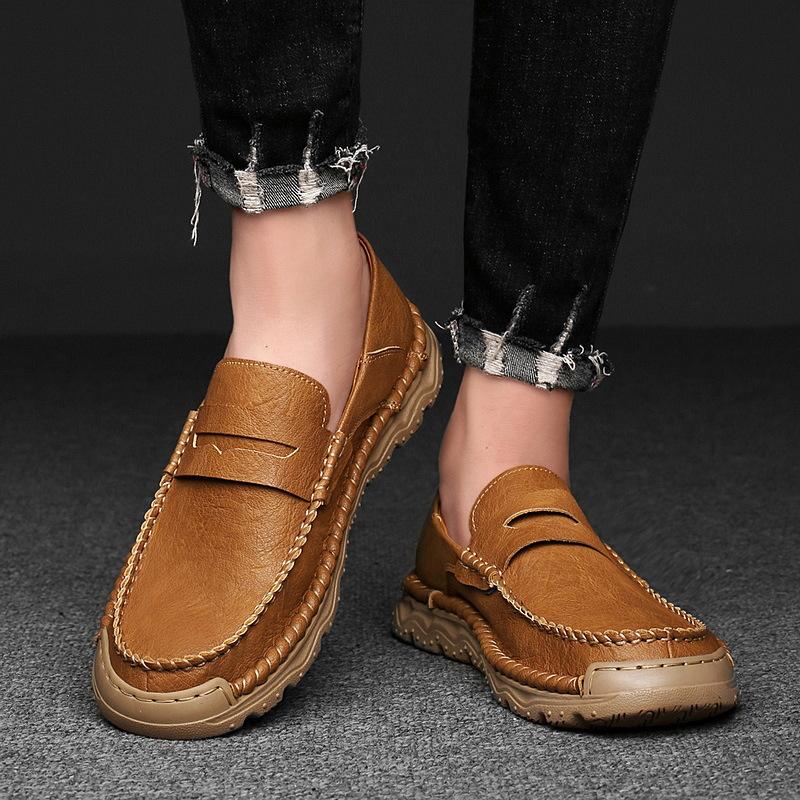 2025 Live-Übertragung Bestseller Outdoor-Freizeitschuhe Herbst Neu handgenähte Herren Echtleder Ein-Pedal-Lederschuhe
