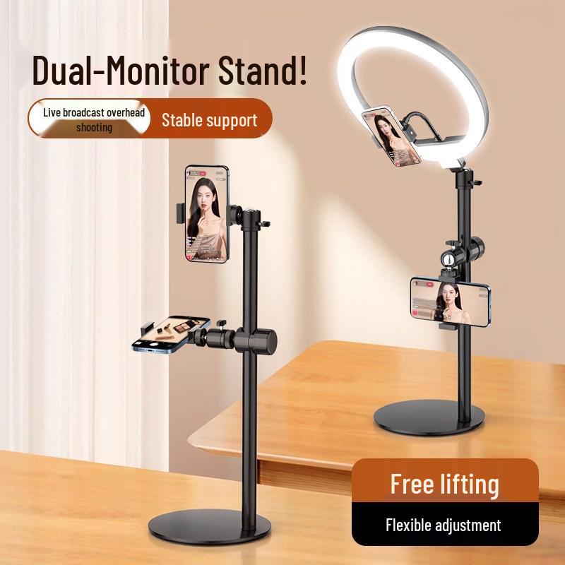 Dual-Machine Live Stream Phone Stand: Adjustable Desktop Holder for Shooting & Viewing