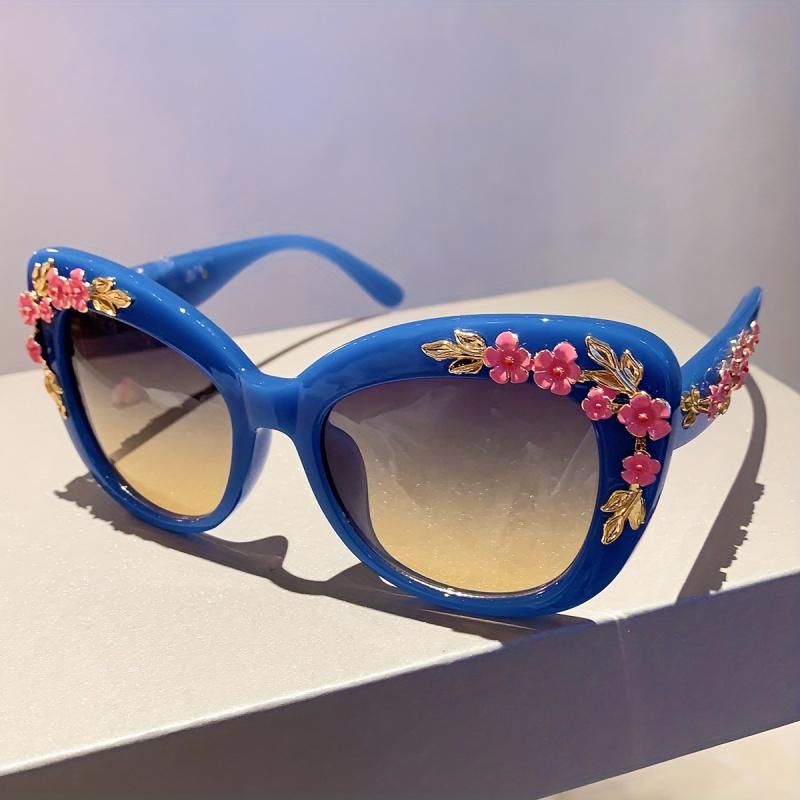 Vintage Cat Eye Fashion Glasses with Flower Decor Chic Luxury for Women Trendy Unisex Eyewear High Quality Hot