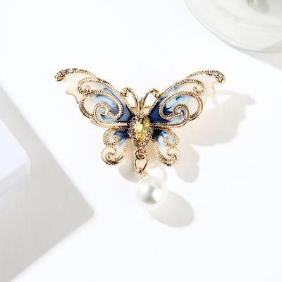 1PC Ladies Butterfly Pin Enamel Pearl Insect Pin