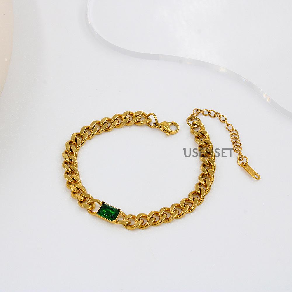 European & American Stainless Steel Cuban Link Necklace with Zirconia, 18K Gold Plated, Heavy & Luxurious - YS183