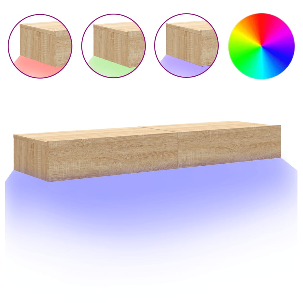 TV Cabinets with LED Lights 2 pcs Sonoma Oak 60 x 35 x 15.5 cm