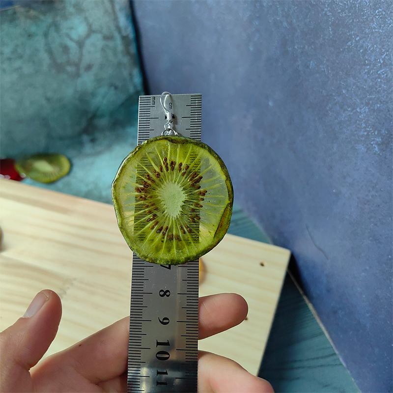 Kiwi Fruit Slice Plant Earrings for Women Epoxy Resin Handmade Dangle Jewelry for Spring and Summer Parties