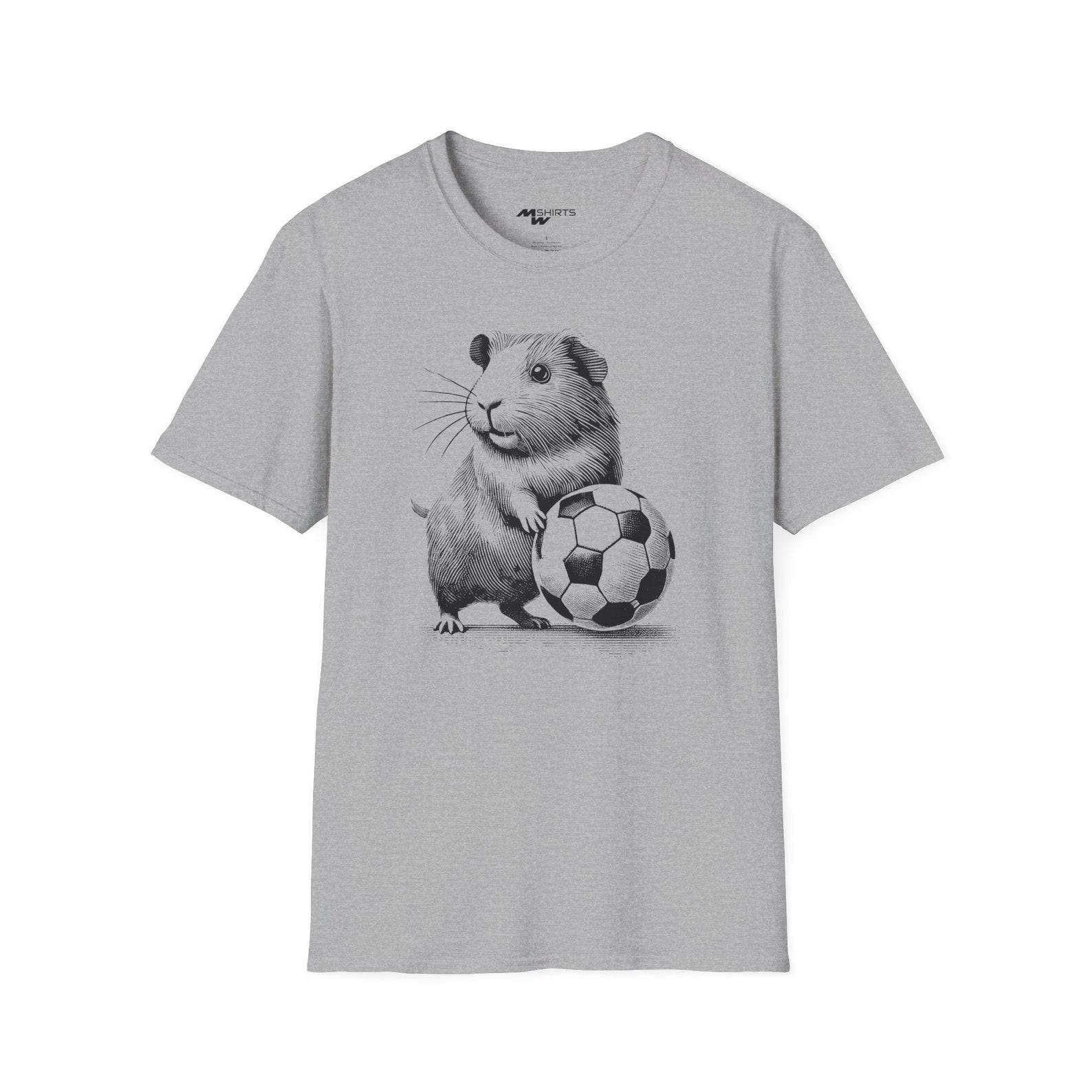 Guinea Pig Soccer T-Shirt: Copper Engraving Style, Softstyle Unisex Tee 3XL