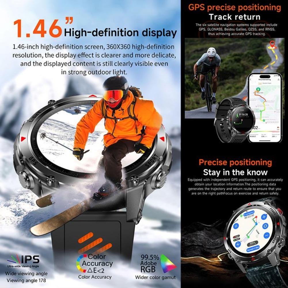 New GPS Precise Positioning Smart Watch IP68 Waterproof Compass Altimeter LED Lighting 100+ Sports Health Management Smart Watch