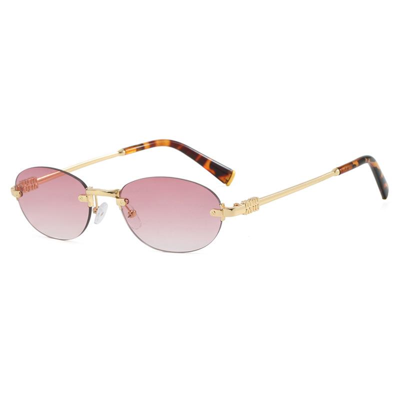 Neutral Fashion Oval Frameless Sunglasses Women UV400 Glasses Outdoor Trendy Driving Travel Eye Protection