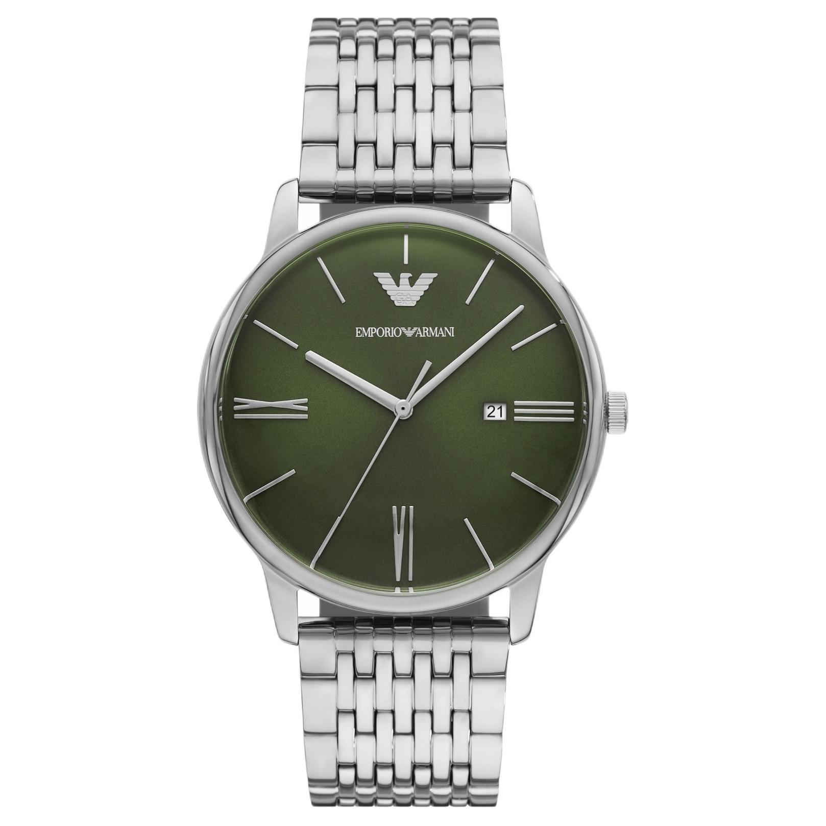 EMPORIO ARMANI Three Hand Date Stainless Steel Watch AR11644_NLP_NLC Green Dial