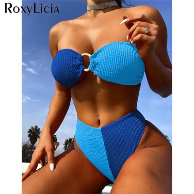 Faltig, zerknittert, Spleißen, hohe Taille, Bikini, weiblich, Badeanzug, Damen-Bademode, zweiteilig, Bikini-Set, Badende, Badeanzug, Schwimmen