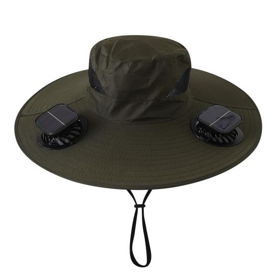 Cappello a Ventilatore Solare, Cappello da Sole a Tesa Larga UPF 50+ con 2 Ventole, Ricaricabile Solare e USB, 3 Velocità per Pesca/Campeggio/Escursionismo/Giardinaggio