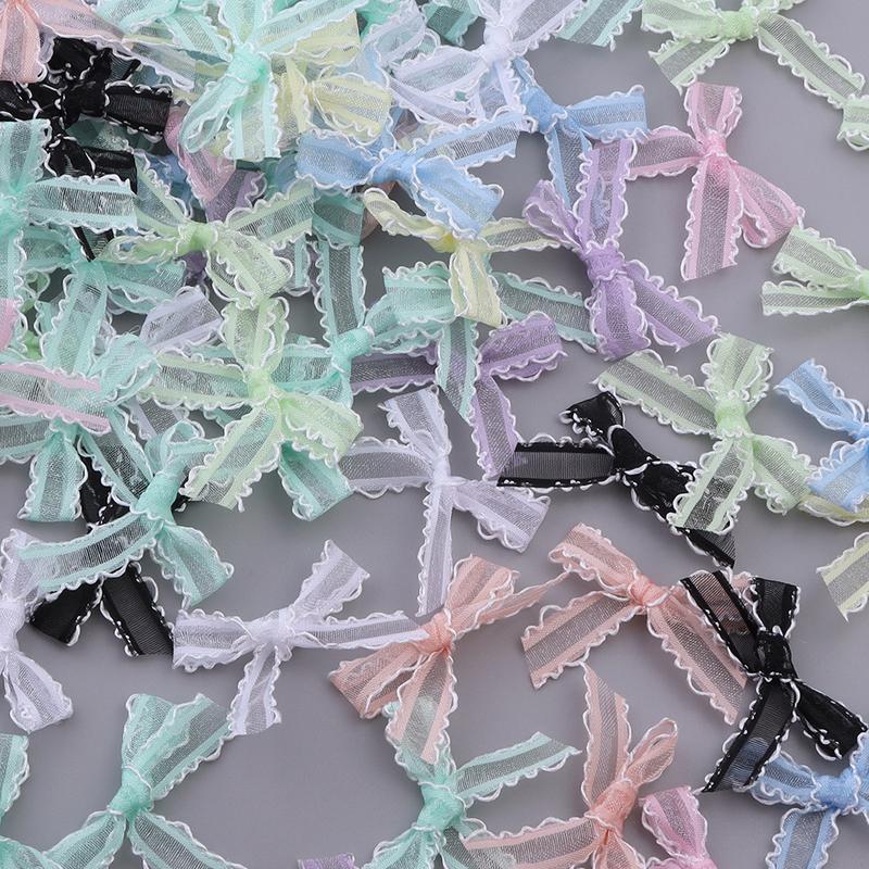 20pcs/lot 3.5x4cm Gauze Bows Colorful Small Size Satin Ribbon Bowknot Flower for Craft Handwork DIY Party Decoration Supplies