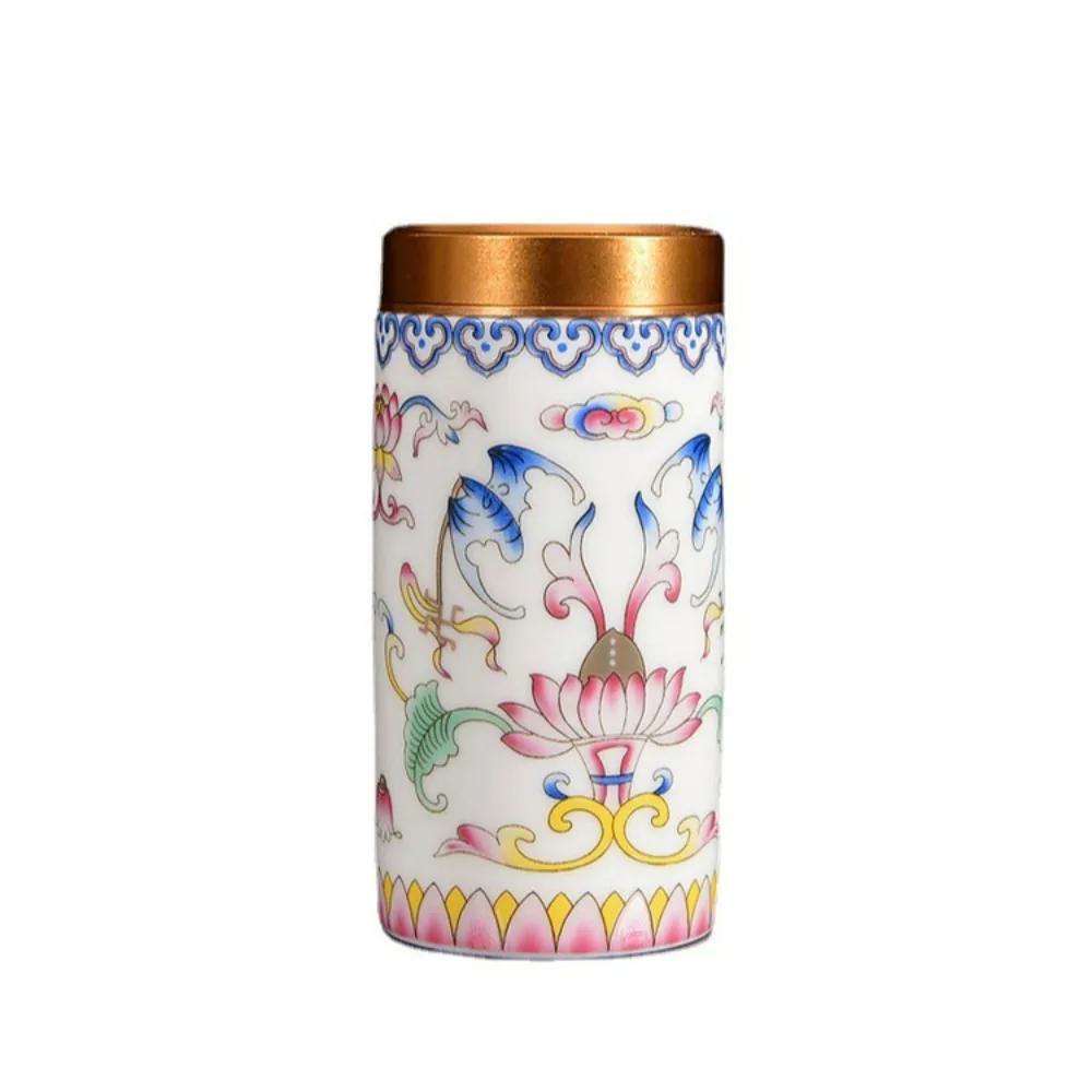 Enamel Color Porcelain Tea Canister Sealed Ceramic General Jar Storage Jars Desk Decoration Tea Cans Candy Pots Tea Caddy