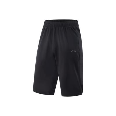 Li Ning Fitness Serie Effen Kleur Mid Taille Veelzijdig Ademend Zeven Punts Casual Shorts Heren shorts Zwart AKYV075-2