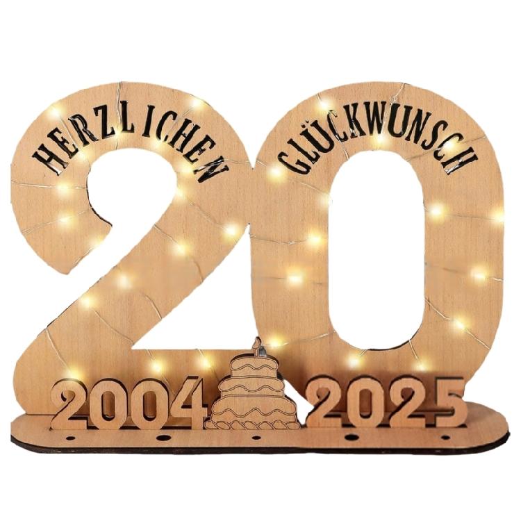 Elegant Wooden Number Figurine with LED Light String Stand for Birthday and Wedding Wood Sign Guest Book DIY Art Crafts