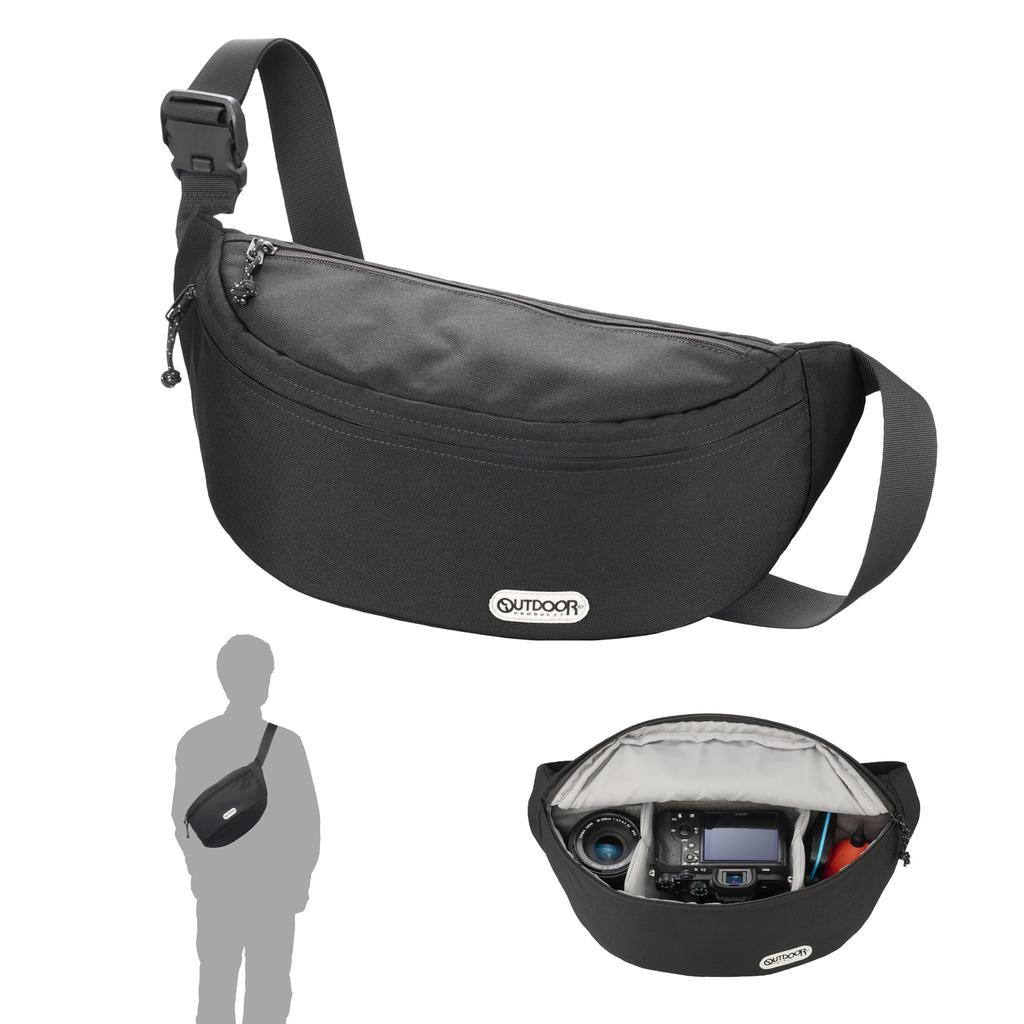 Hakuba OUTDOOR PRODUCTS Camera Shoulder Bag 07 AZ an camera bag with YKK zippers and product number Black, ultra-lightweight sling-style