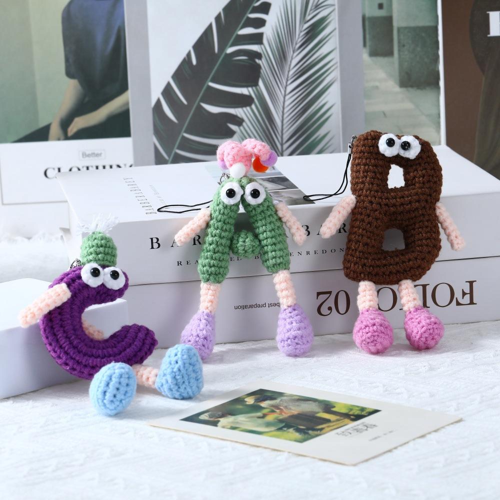 Handmade Crochet Alphabet Keychain, Letter A-H Knitted Doll Bag Charm,Cute 3D Knitted Letter Pendant, A-H Alphabet Crochet Keychain