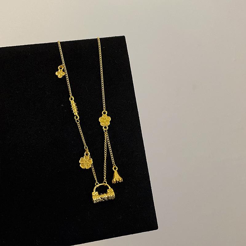 New Chinese Gourd Ruyi Lock Pendant Gold Necklace Women'S Light Luxury High-End Exquisite Versatile Neck Chain Sweater Chain