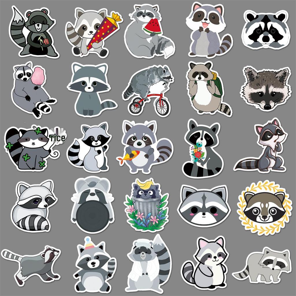 50 Little Raccoon Trendy Graffiti Stickers for Luggage, Laptop, or Car Decoration