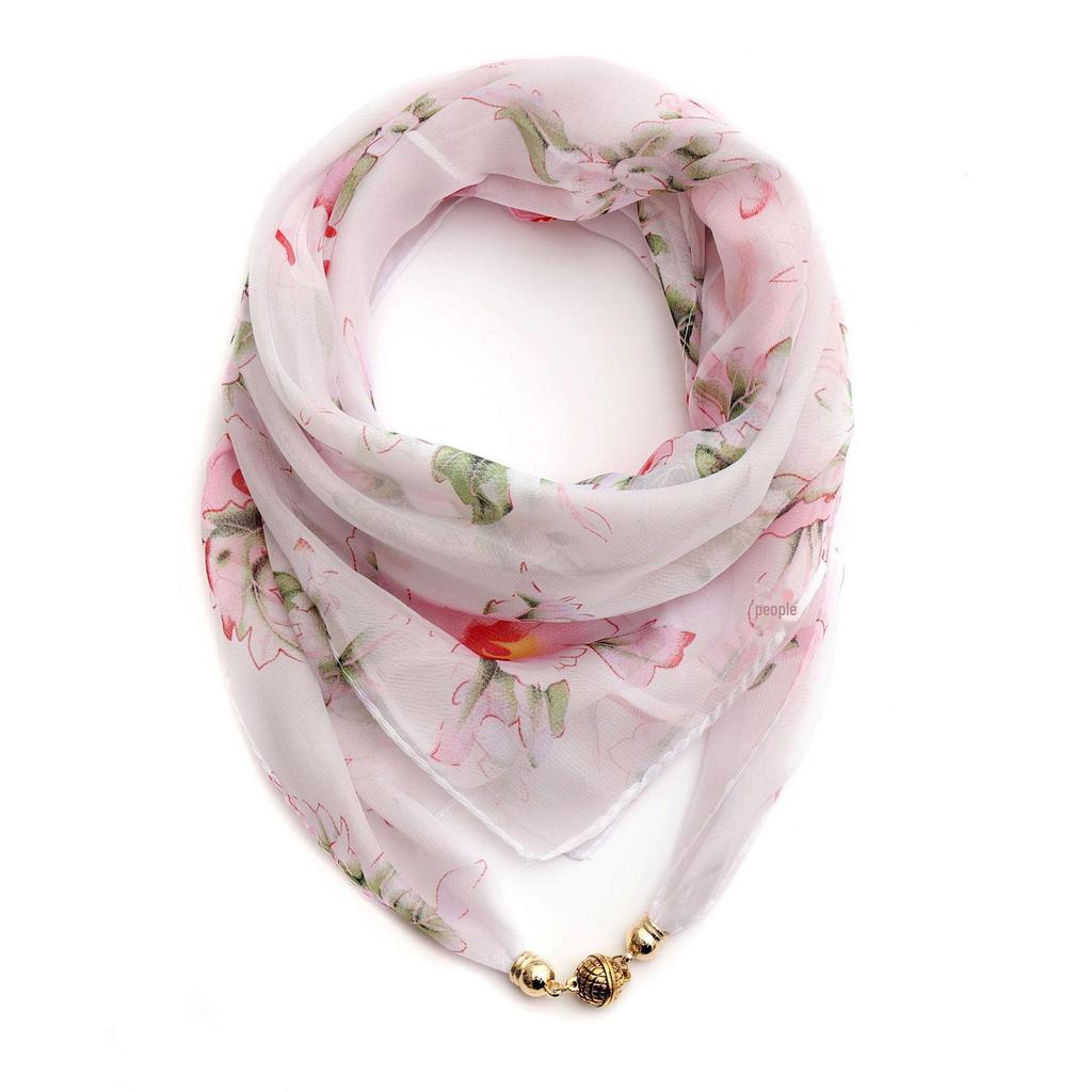 Women's Summer Magnetic Buckle Silk Scarf: Versatile, Fashionable Chiffon Square Scarf for Shirts