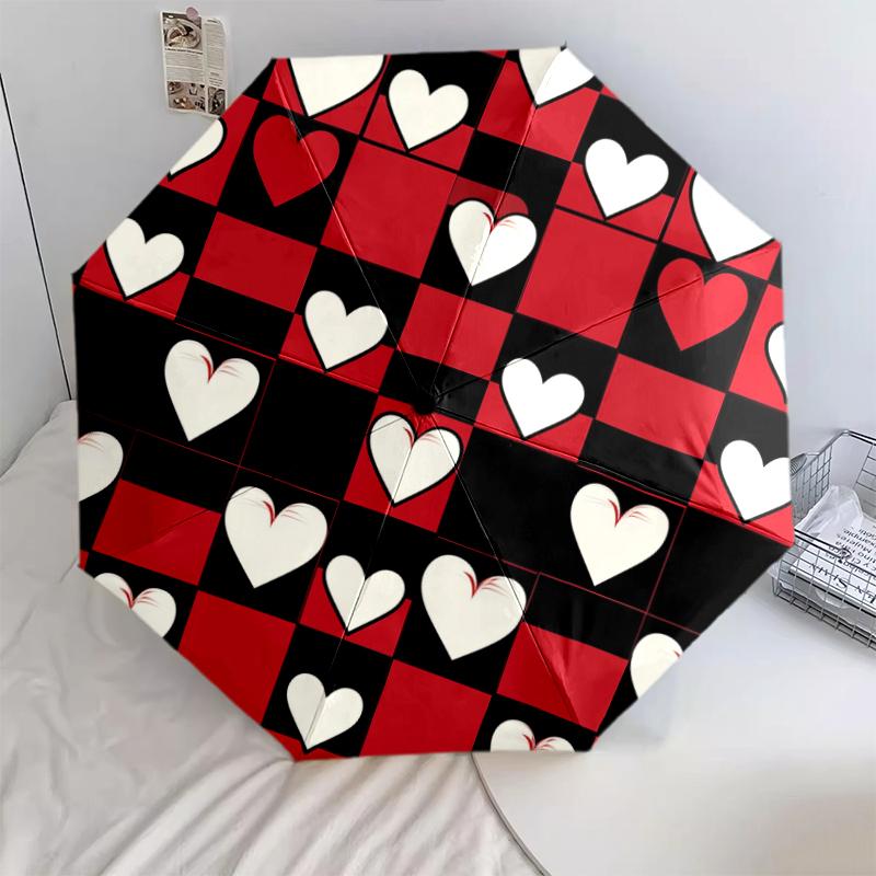 

Love Heart pattern, automatic folding umbrella, portable and foldable design, 8 ribs, a Christmas or birthday gift.