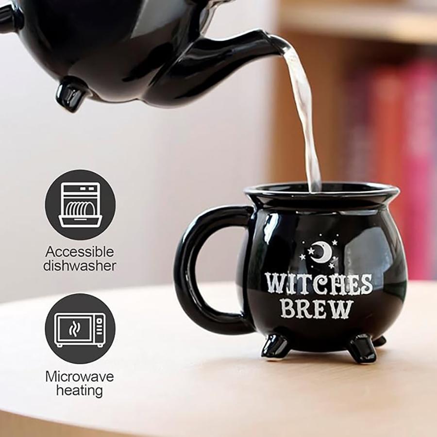 12 Oz Coffee Mug Witches Brew Pattern Mug Black Ceramic Beverage Mugs Ceramic Spooky Witch Coffee Cup for Halloween Birthday