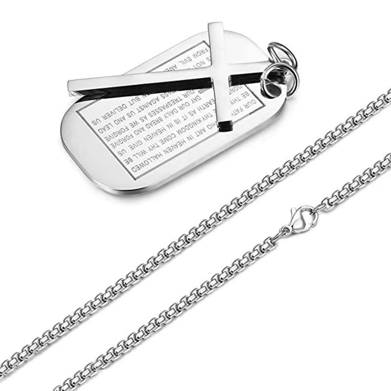 Hip Hop Military Dog Tag Titanium Steel Cross Pendant Necklace Unisex Streetwear Fashion Accessory