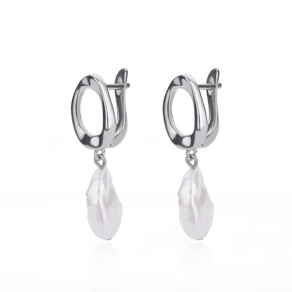 Korean Freshwater Pearl Geometric Round Earrings