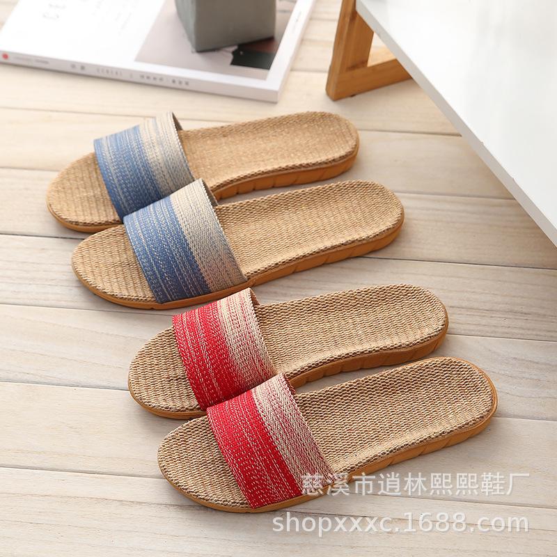 Unisex Indoor Linen Floor Slippers with Webbing for All Seasons