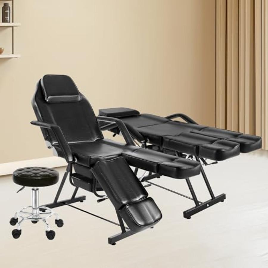 Tattoo Chair for Client, Facial Bed for Esthetician with Hydraulic Stool, Adjustable Massage Table with Split Legs Design, Prof
