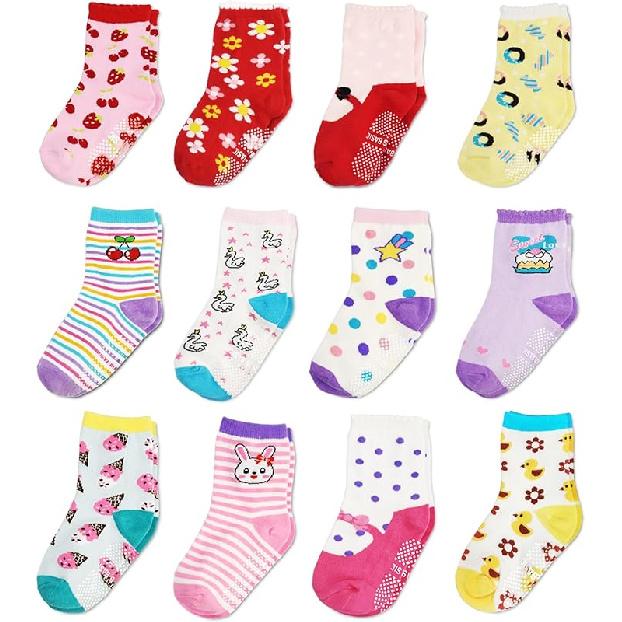 ELUTONG Детские противоскользящие носки с захватами на щиколотке, липкие носки-тапочки для детей от 0 до 7 лет, девочек, младенцев, малышей, 12 пар 6-12 Months