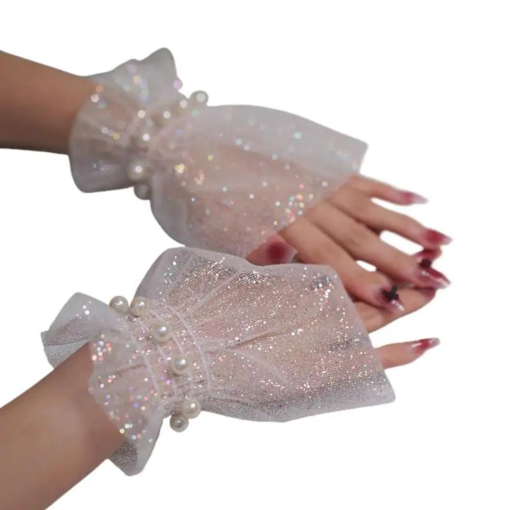 Pearl Wrist Fake Sleeves Tulle Nail Art Background Simple Decorative False Cuff Bride Decorative белый