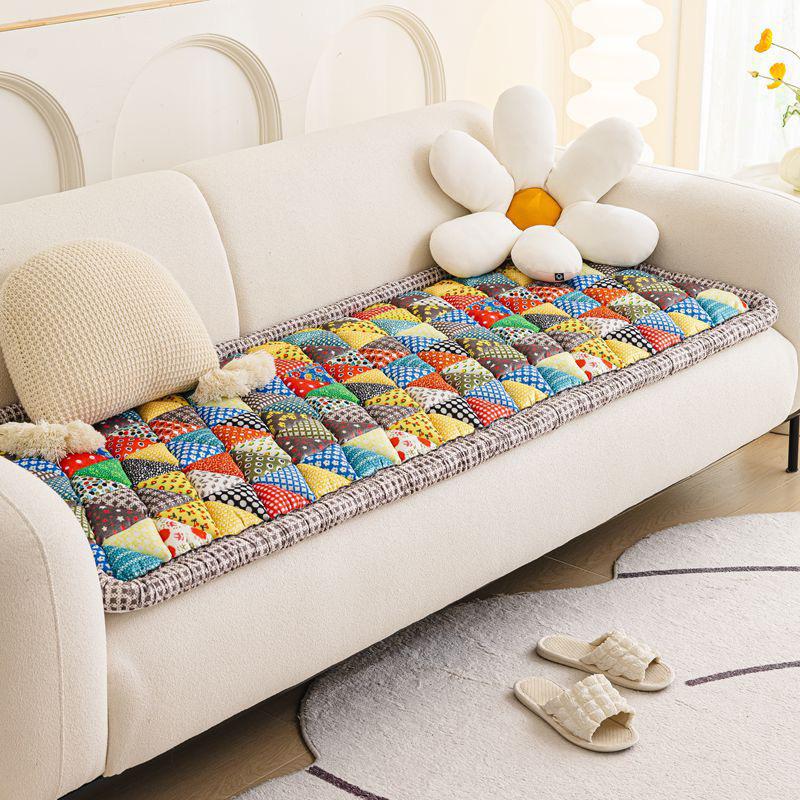 Thickened All-Cotton Four Seasons Non-Slip Sofa Cushion with High-End One-Piece Cover