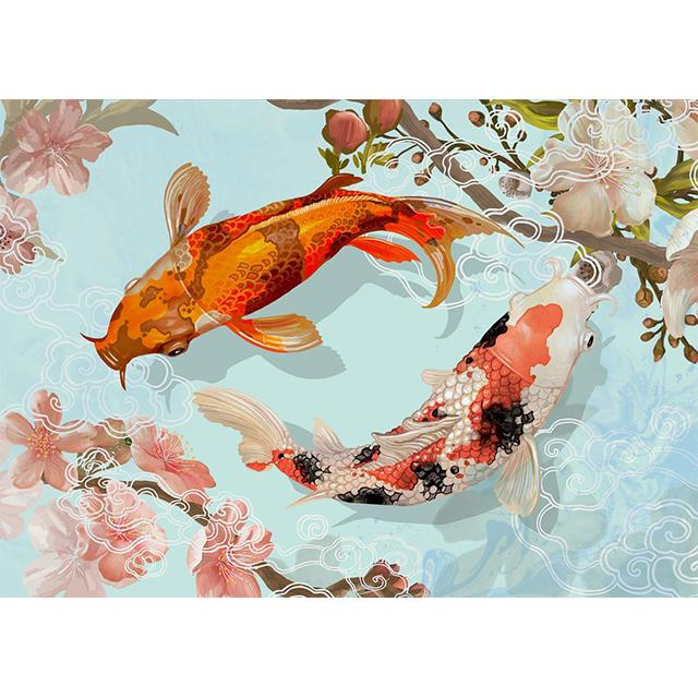 

China Koi Cyan Gyotaku Blessing Prints Poster Canvas Painting Modern Wall Art Pictures For Living Room Bedroom Home Decoration 21x30cm No Framed