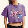 Cartoon Love Art Print Washed T-Shirt Women Fashion Crop Washed Tee Shirts Cotton Summer Tops Short Sleeve Female