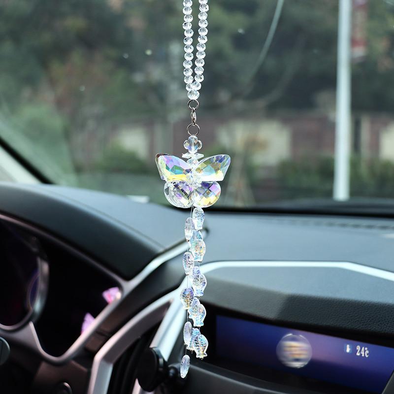 Car Sparkling Crystal Handing Pendant Colorful Butterfly Bow Accessories Car