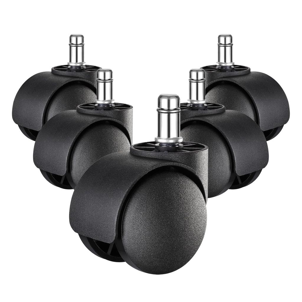 Office Chair Wheels Replacement Rubber Chair casters(Set of 5) for Hardwood Floors and Carpet- Heavy Duty Caster Support up to 750bls,2 Inch 11mm