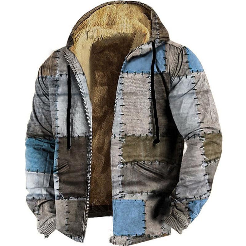 Indian Totem Print Cotton Suit Men'S Loose Lamb Wool Inner Western Style Warm Hooded Jacket Top