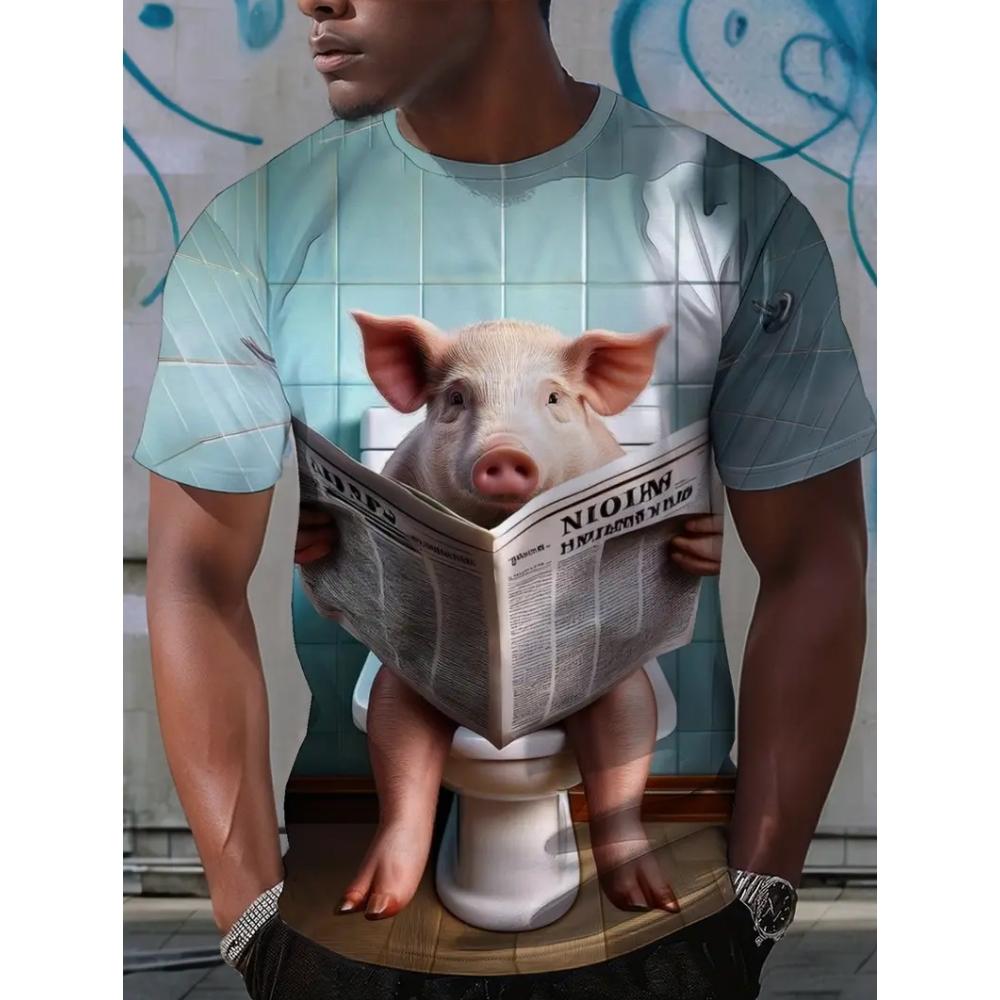 Herren Lustiges Schwein T-Shirt Niedliche Cartoon 3D Druck Kurzarm für Mann Rundhals T-Shirts Polyester Oberteile Outdoor Schnelltrocknend Herrenbekleidung