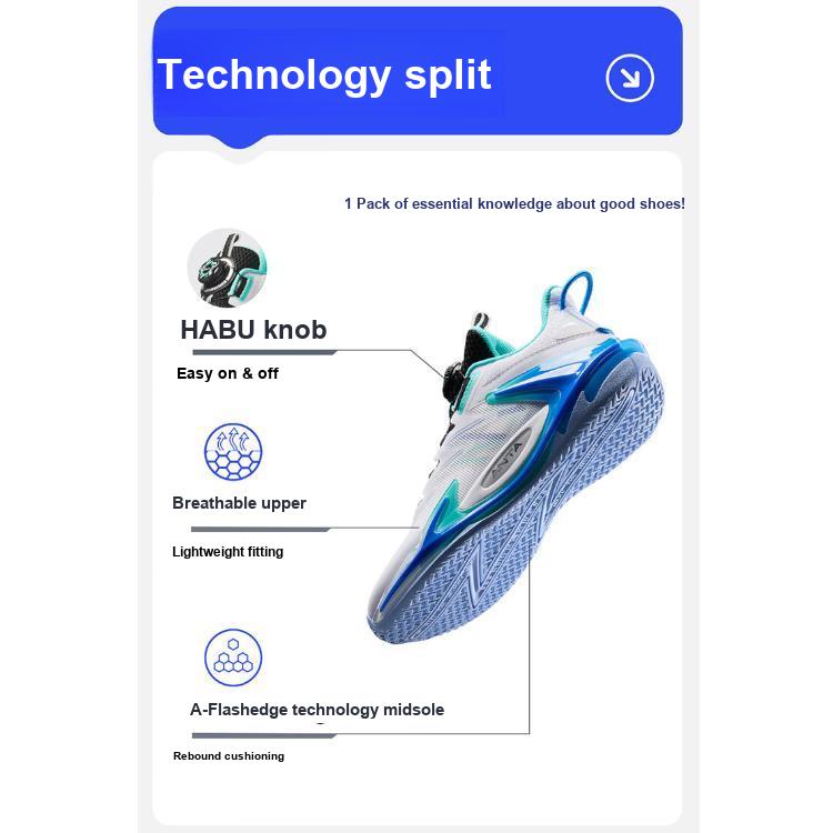 Anta Kids Outdoor Professional Non-Slip Wear-Resistant Breathable Low-Top Basketball Shoes Kids Sneaker White Blue Green 312431111-1