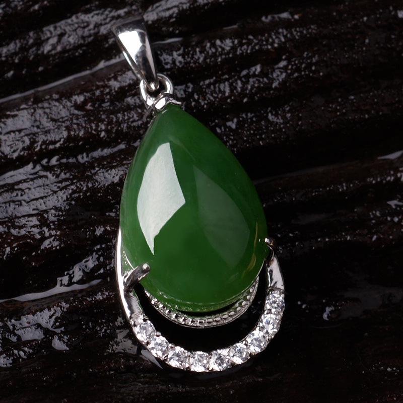 

Ожерелье-подвеска из стерлингового серебра 925 пробы с нефритом Хетан в форме капли с сертификатом для женщин 925 Sterling Silver