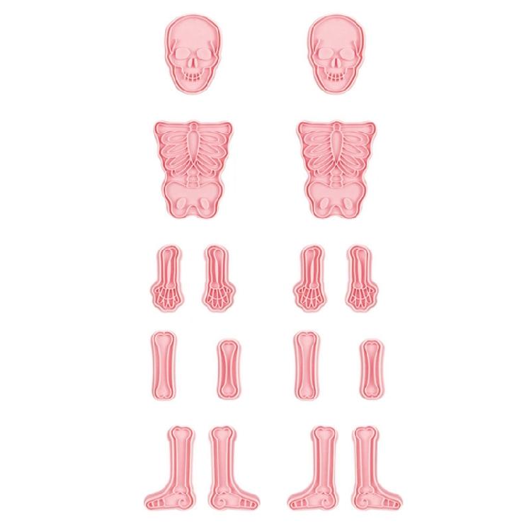 2Set Halloween Skeleton Cookie Cutters Plastic Cookie Stamps Pressable Biscuits Molds Kitchen Baking Supplies Easy Use 1