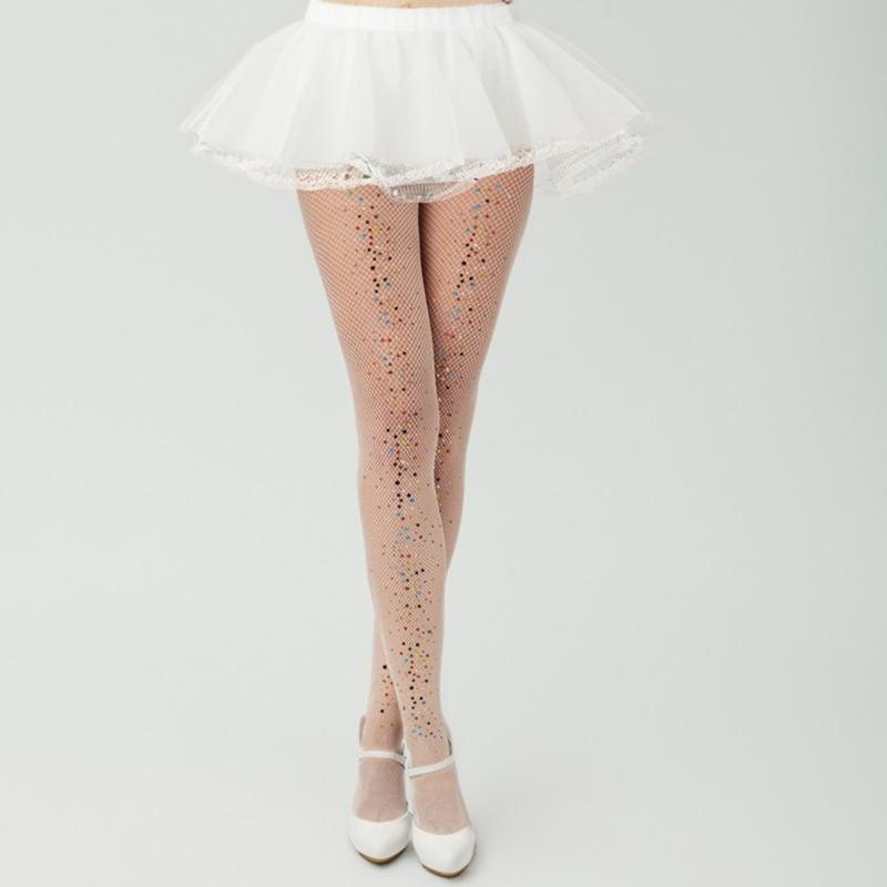 Sexy Sparkly Fishnets Stockings Colorful Jeweled High Waist Fishnet Tights for Women Rhinestones Party Pantyhose