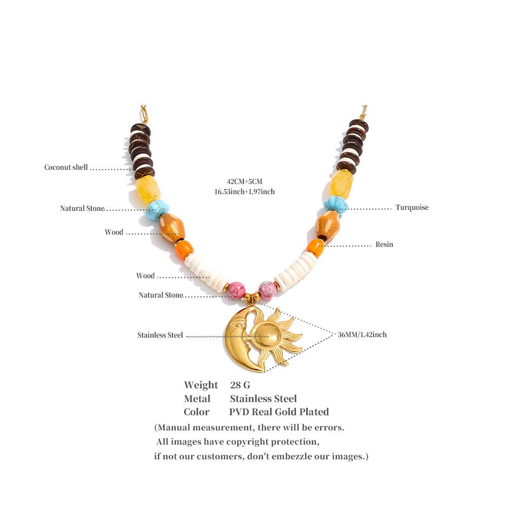 Eetit New Arrival Handmade Jewelry Natural Stone Resin Wood Beads Sun Moon Drop Necklace Stainless Steel Accessories Waterproof