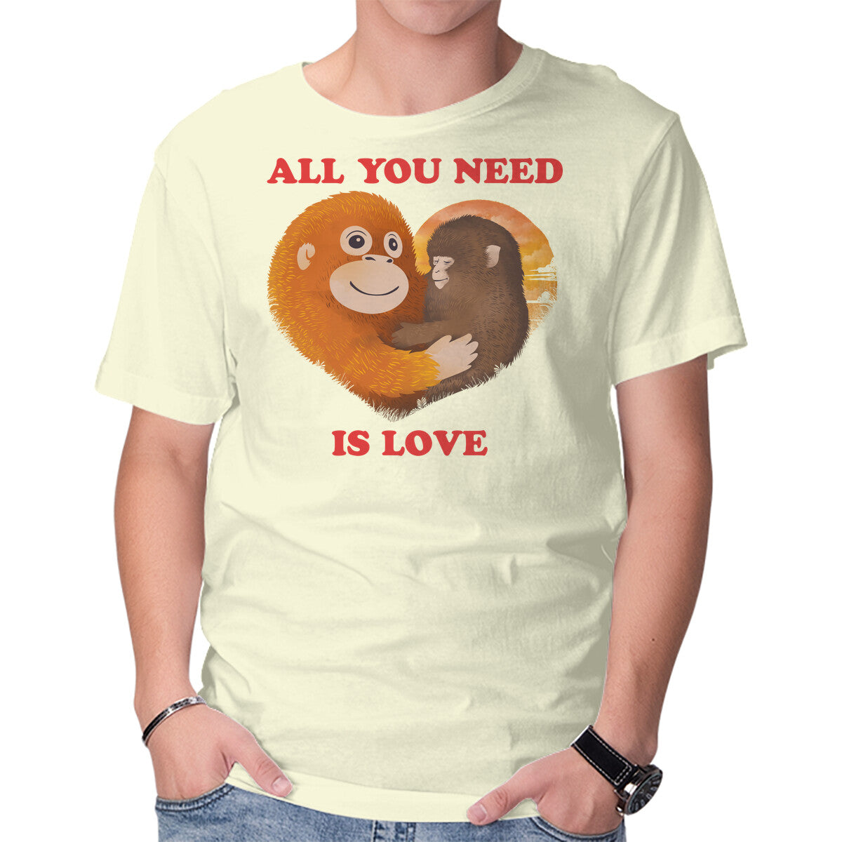 Unisex Crew Neck T-Shirt All You Need Is Luv Graphic Short Sleeve Casual Tee XL