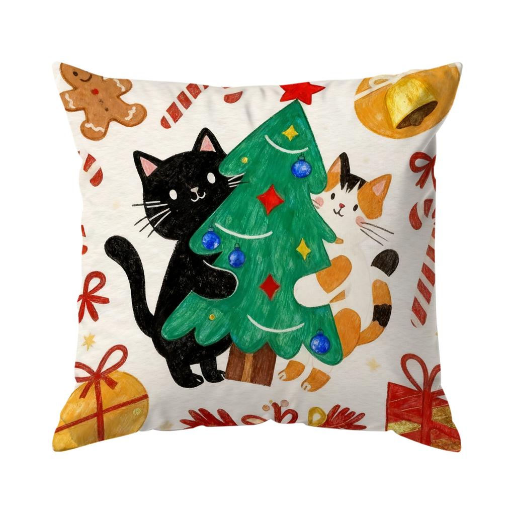 Christmas Tree Cat Pillowcase Printed Polyester 40/45/50cm Throw Pillowcover Decorative Sofa Cushion Pillowslip Home Decor